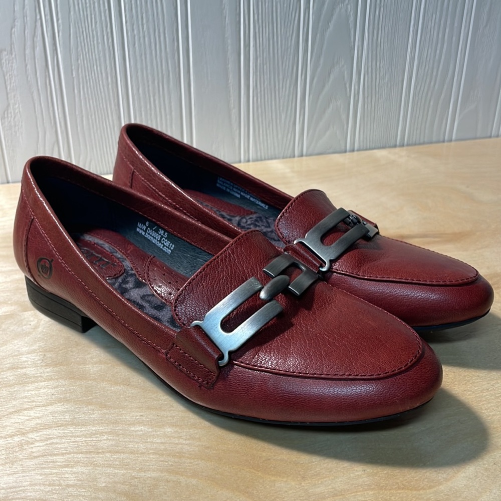 Vintage Born Genuine Leather Horse Bit Loafers - Burgundy